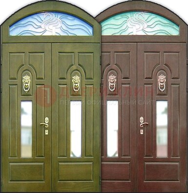 Стальная арочная дверь со стеклом ДА-17 для монолитного дома в Волоколамске