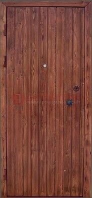 Коричневая железная дверь с евровагонкой ДЕ-18 в Волоколамске
