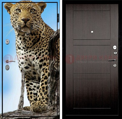 Железная дверь с рисунком гепарда снаружи ДФ-27 в Волоколамске
