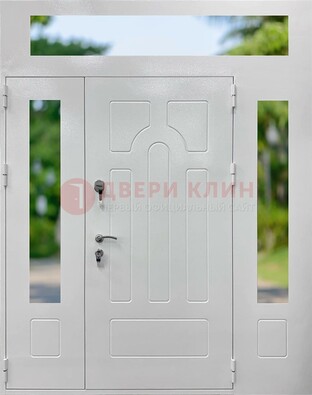 Белая стальная дверь порошок со стеклом и фрамугами ДФГ-11 в Волоколамске