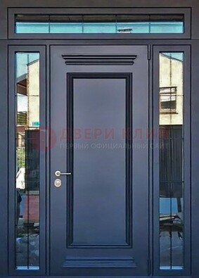 Черная металлическая дверь с фрамугой и филенкой ДФГ-19 в Волоколамске