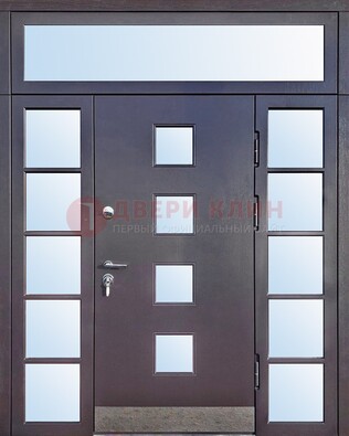 Современная железная дверь со стеклом и фрамугами ДФГ-4 в Волоколамске