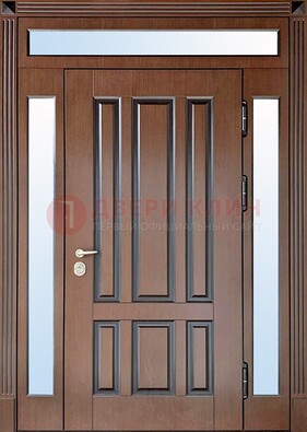 Железная дверь со стеклом и фрамугами в коричневом цвете ДФГ-8 в Волоколамске