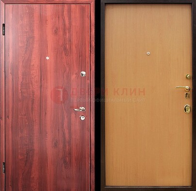 Красная железная дверь с ламинатом ДЛ-3 в Волоколамске