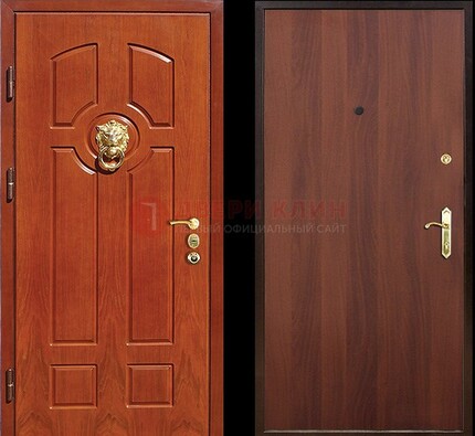 Оранжевая стальная дверь с МДФ ламинат внутри ДМ-18 в квартиру в Волоколамске