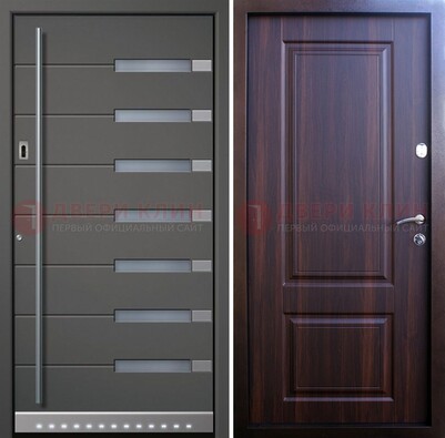 Темная металлическая дверь c остекленным МДФ ДМ-237 в Волоколамске