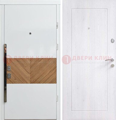 Железная белая дверь c МДФ с узором ДМ-265 в Екатеринбурге