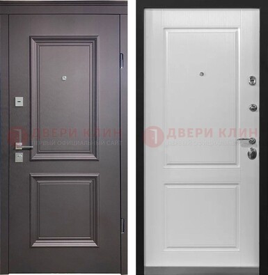 Железная коричневая дверь с филенчатой МДФ Беленый дуб ДМ-290 в Волоколамске