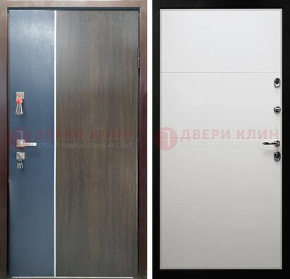 Входная коричневая дверь с внутренней МДФ в цвете Беленый дуб ДМ-335 в Волоколамске