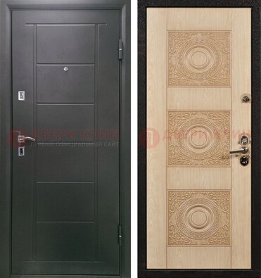 Темная железная дверь с МДФ в квартиру ДМ-344 в Волоколамске