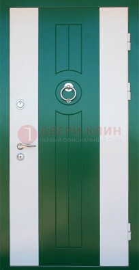 Зеленая стальная дверь с МДФ с декоративными вставками ДМ-77 в Волоколамске