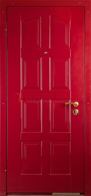 Красная стальная дверь с МДФ с рисунком ДМ-94 в квартиру в Волоколамске