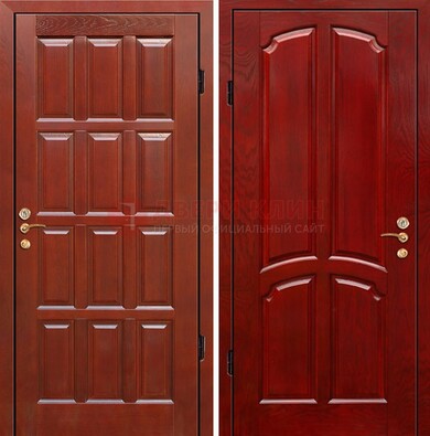 Красная металлическая дверь с массивом дуба ДМД-15 в Волоколамске