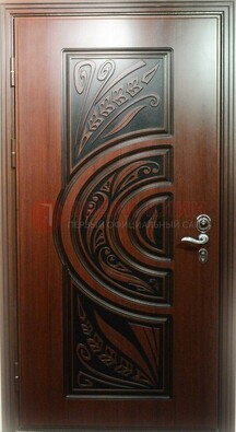 Коричневая стальная дверь с массивом дуба с рисунком ДМД-16 в Волоколамске