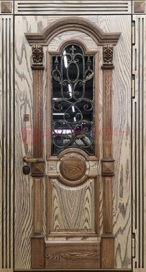 Железная дверь с массивом дуба со стеклом и ковкой ДМД-47 в Волоколамске