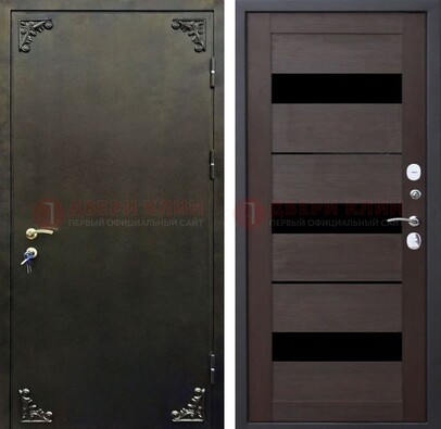Темная входная дверь с порошковым покрытием и МДФ со стеклом ДП-236 в Волоколамске