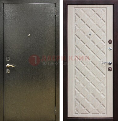 Темно-серая железная дверь с порошковым покрытием и филенчатой МДФ ДП-289 в Екатеринбурге