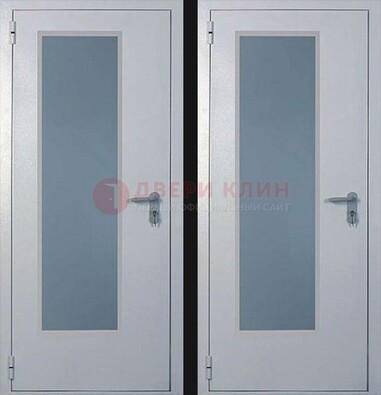 Белая металлическая противопожарная дверь с декоративной вставкой ДПП-5 в Волоколамске