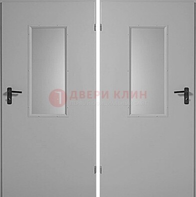 Белая металлическая противопожарная дверь с декоративной вставкой ДПП-7 в Волоколамске