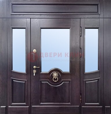Филенчатая металлическая дверь с панелью МДФ и стеклом ДПР-102 в Волоколамске