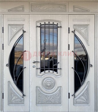 Большая парадная дверь Винорит со стеклом и ковкой ДПР-108 в Волоколамске