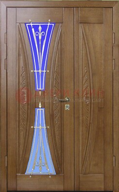 Коттеджная парадная дверь со стеклянными вставками и ковкой ДПР-26 в Воскресенске