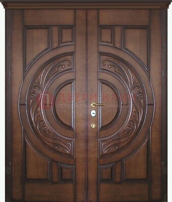Утепленная коричневая стальная парадная дверь ДПР-51 в Волоколамске