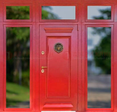 Красная парадная дверь для частного дома ДПР-88 в Волоколамске