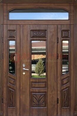 Парадная стальная дверь Винорит со стеклом и резьбой ДПР-97 в Волоколамске