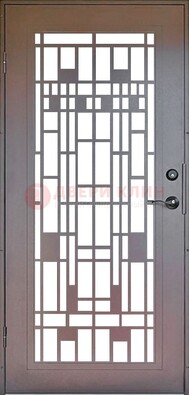 Коричневая стальная решетчатая дверь с узором ДР-4 в Волоколамске