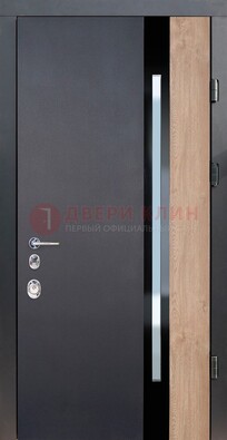 Черная металлическая дверь МДФ со стеклом ДС-14 в Волоколамске