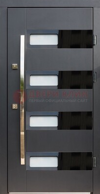 Черная стальная дверь МДФ хайтек со стеклом ДС-16 в Волоколамске