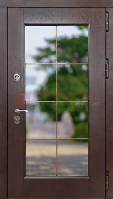 Коричневая стальная дверь со стеклом ДС-19 в Волоколамске