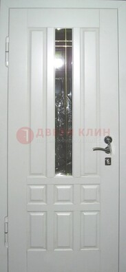 Белая металлическая дверь со стеклом ДС-1 в загородный дом в Волоколамске
