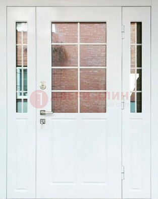 Белая стальная дверь со стеклом и фрамугами ДС-27 в Волоколамске