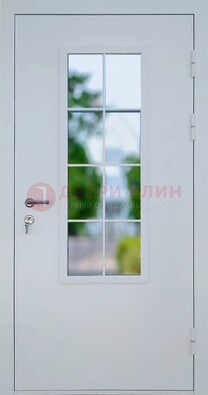 Белая железная дверь порошок со стеклом ДС-31 в Волоколамске