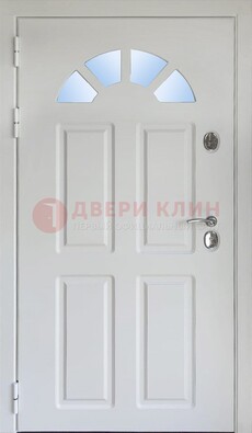 Белая стальная дверь МДФ со стеклом для дома ДС-37 в Волоколамске