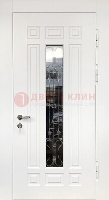 Белая стальная дверь винорит со стеклом и ковкой ДСК-191 в Волоколамске