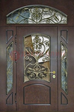 Входная дверь Винорит со стеклом и ковкой и фрамугами ДСК-213 в Волоколамске