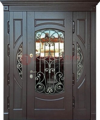 Полуторная железная дверь Винорит со стеклом и ковкой ДСК-231 в Волоколамске