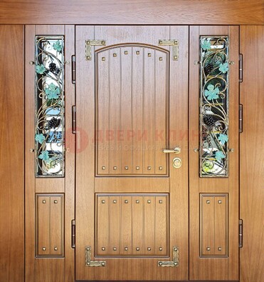 Железная дверь Винорит со стеклом и ковкой лозы ДСК-236 в Волоколамске