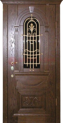 Современная железная дверь со стеклом и ковкой золотой ДСК-23 в Можайске