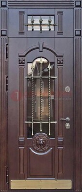 Металлическая дверь массив со стеклом и ковкой с фрамугой ДСК-249 в Волоколамске