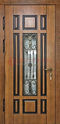Двухцветная железная дверь Винорит со стеклом и ковкой ДСК-264 в Волоколамске