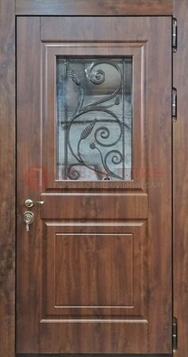 Железная дверь Винорит стекло и ковка с цветом под дерево ДСК-266 в Брянске
