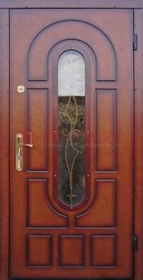 Яркая металлическая дверь Винорит со стеклом и ковкой ДСК-268 в Волоколамске