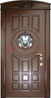 Шоколадная металлическая дверь Винорит со стеклом и ковкой ДСК-269 в Волоколамске