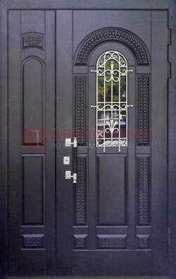 Входная дверь Винорит со стеклом и ковкой с узором ДСК-270 в Волоколамске
