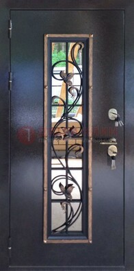 Железная дверь с порошковым напылением стеклом и ковкой ДСК-279 в Волоколамске