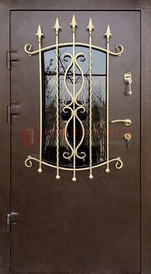 Стальная дверь Порошок со стеклом и ковкой для дома ДСК-280 в Волоколамске